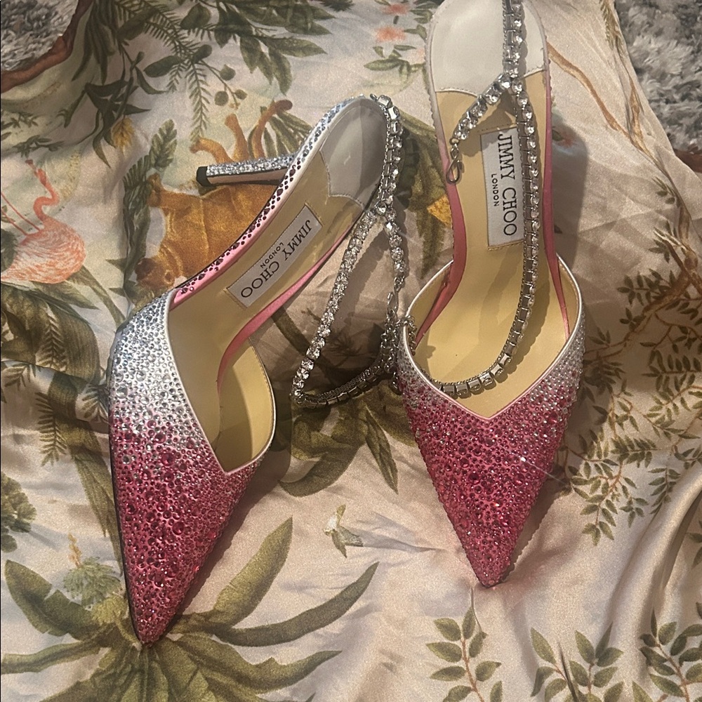 Jimmy Choo Pink-to-Silver Crystal Slingback Pumps